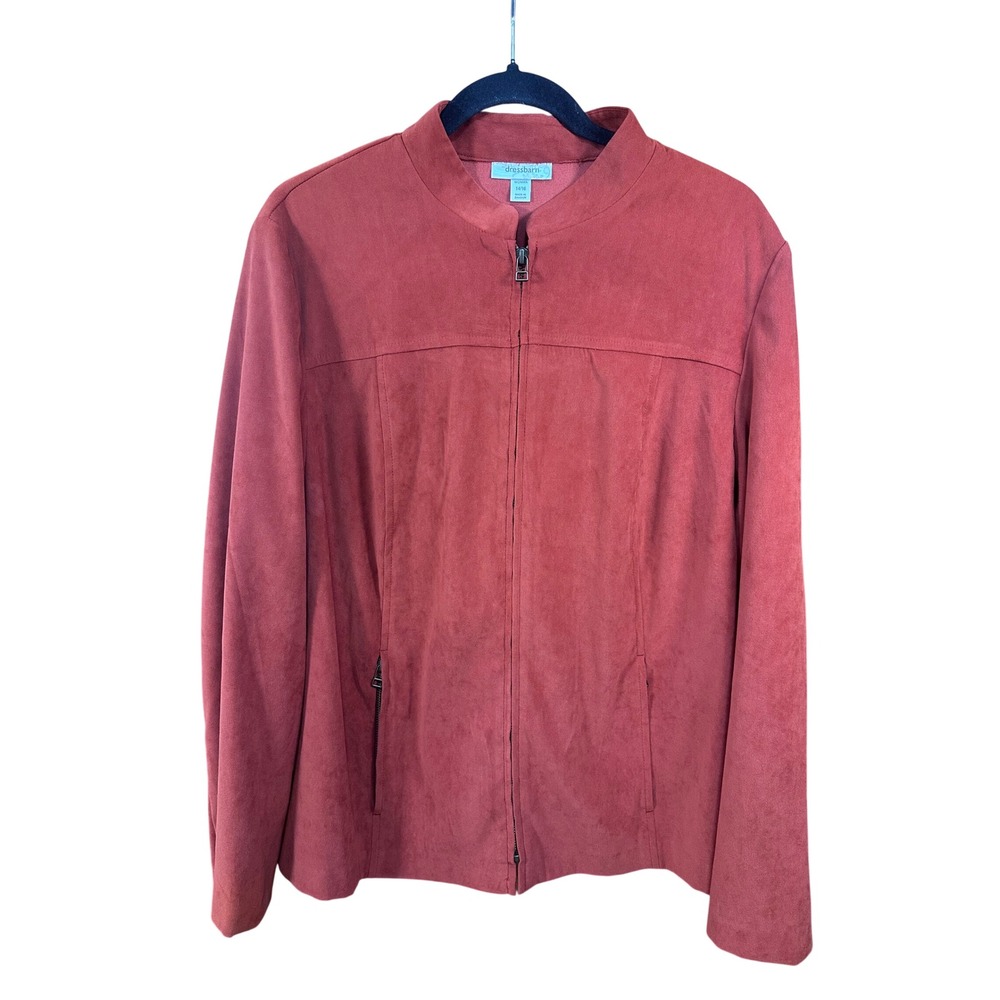 Dressbarn Woman Rust Faux Suede Zip Up Mock Neck Jacket Size 14/16